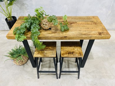 Plank Bar table with plank stools 2